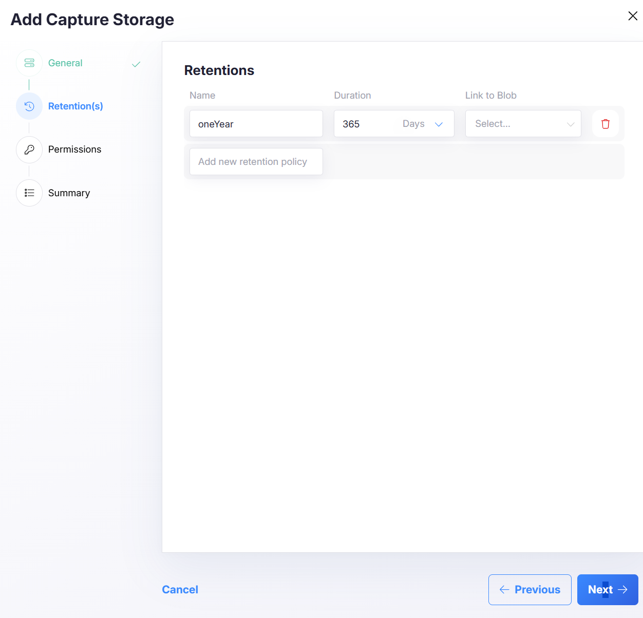 Add Storage - Retentions