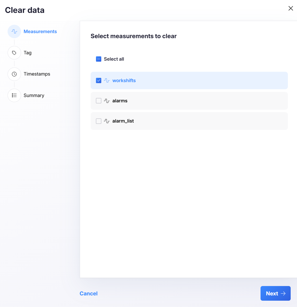 Clear data - Measurements