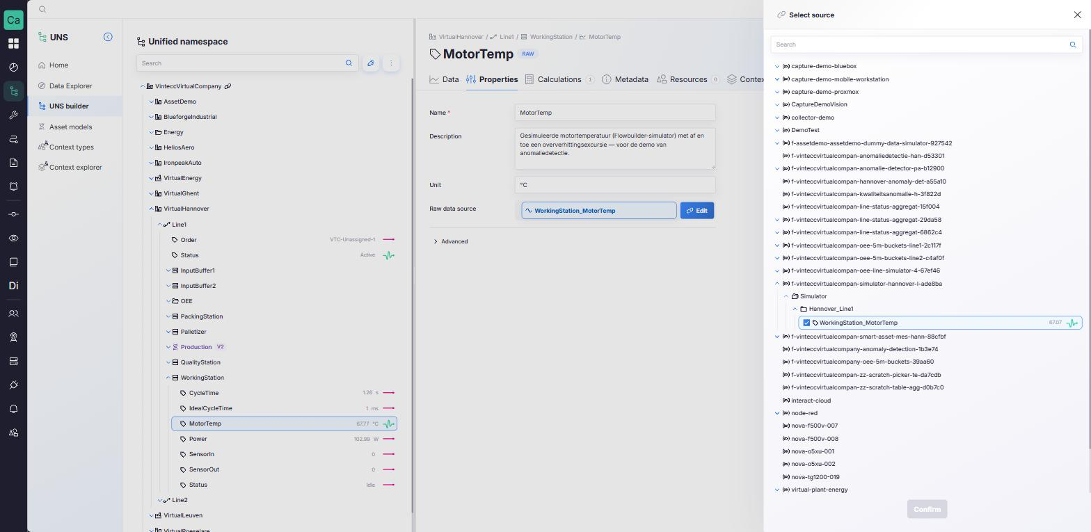 The Select source panel for a variable