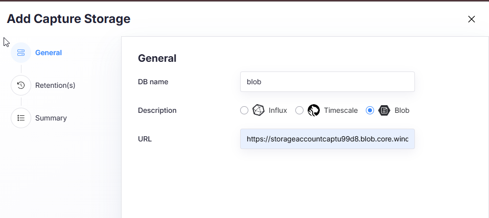 Add Capture Storage - Blob database